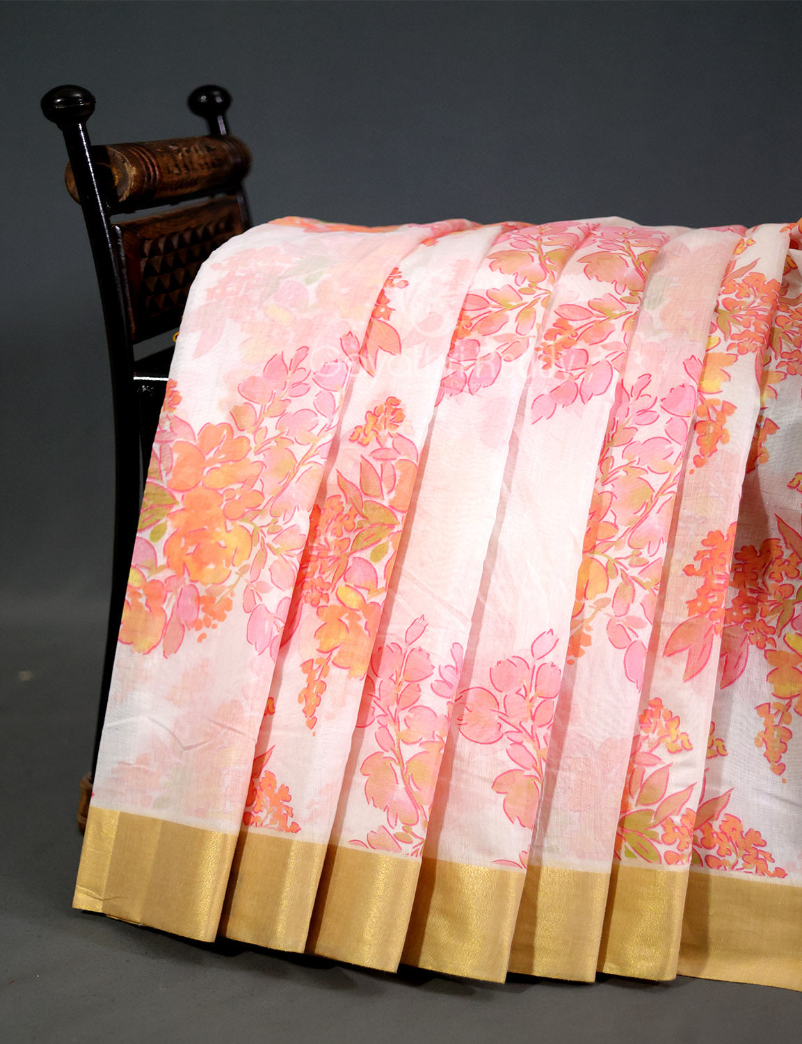 Shades of Milk White Colour Floral Design Chander Printed Saree By Gayathri Reddy Designer Studio | Swadesiicart