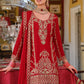 Anaita Red Chinon Stitched Suit With Embroidery Work