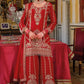 Anaita Red Chinon Stitched Suit With Embroidery Work