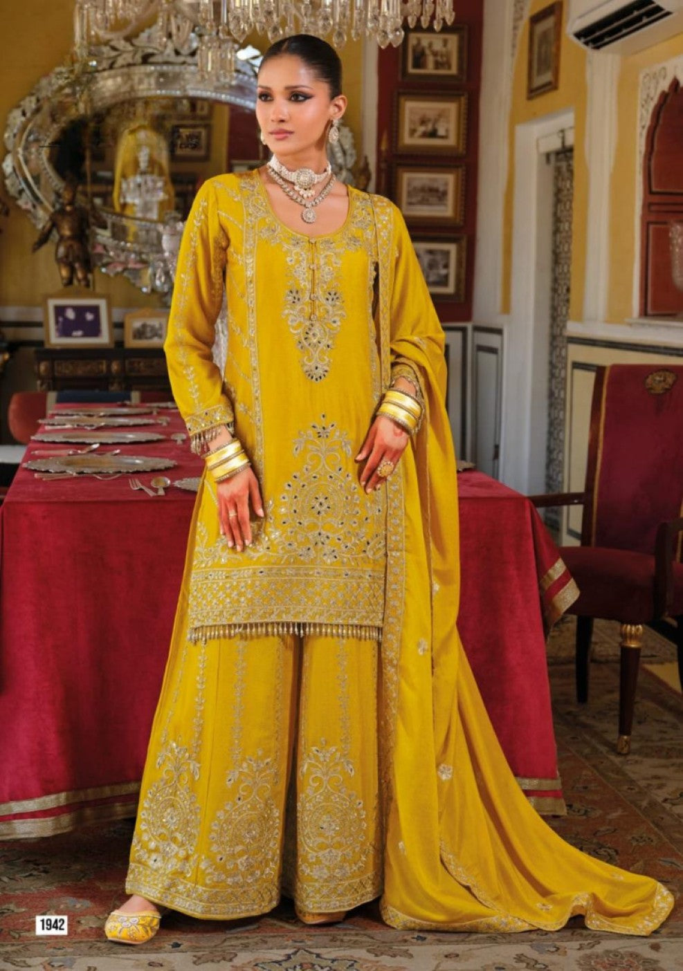 Anaita Yellow Chinon Stitched Suit With Embroidery Work