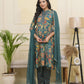 Vaasva Women Dark Sea Cotton Gathered Kurta With Cotton Pant & Dupatta | Swadesiicart