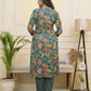 Vaasva Women Dark Sea Cotton Gathered Kurta With Cotton Pant & Dupatta | Swadesiicart
