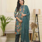 Vaasva Women Dark Sea Cotton Gathered Kurta With Cotton Pant & Dupatta | Swadesiicart