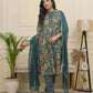 Vaasva Women Dark Sea Cotton Gathered Kurta With Cotton Pant & Dupatta | Swadesiicart