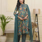 Vaasva Women Dark Sea Cotton Gathered Kurta With Cotton Pant & Dupatta | Swadesiicart