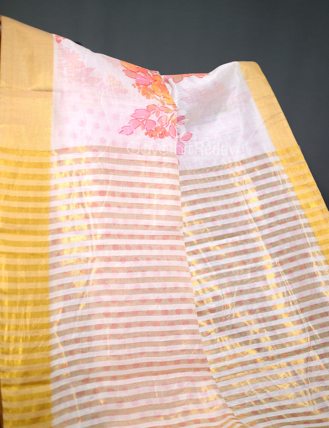 Shades of Milk White Colour Floral Design Chander Printed Saree By Gayathri Reddy Designer Studio | Swadesiicart