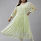 ADA Women Lime Green & White Ethnic Motifs Plus Size Chikankari Georgette Anarkali Kurta | Swadesiicart