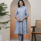 Vaasva Women Grey Panel Kurta With Cotton Pant & Dupatta | Swadesiicart