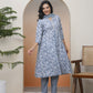 Vaasva Women Grey Panel Kurta With Cotton Pant & Dupatta | Swadesiicart