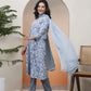 Vaasva Women Grey Panel Kurta With Cotton Pant & Dupatta | Swadesiicart