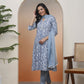 Vaasva Women Grey Panel Kurta With Cotton Pant & Dupatta | Swadesiicart