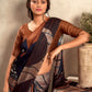 Anaita Brown Soft Satin Silk With Zari Weaving Saree With Blouse