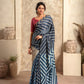 Anaita Dark Navy Blue Soft Satin Silk With Zari Weaving Saree With Blouse