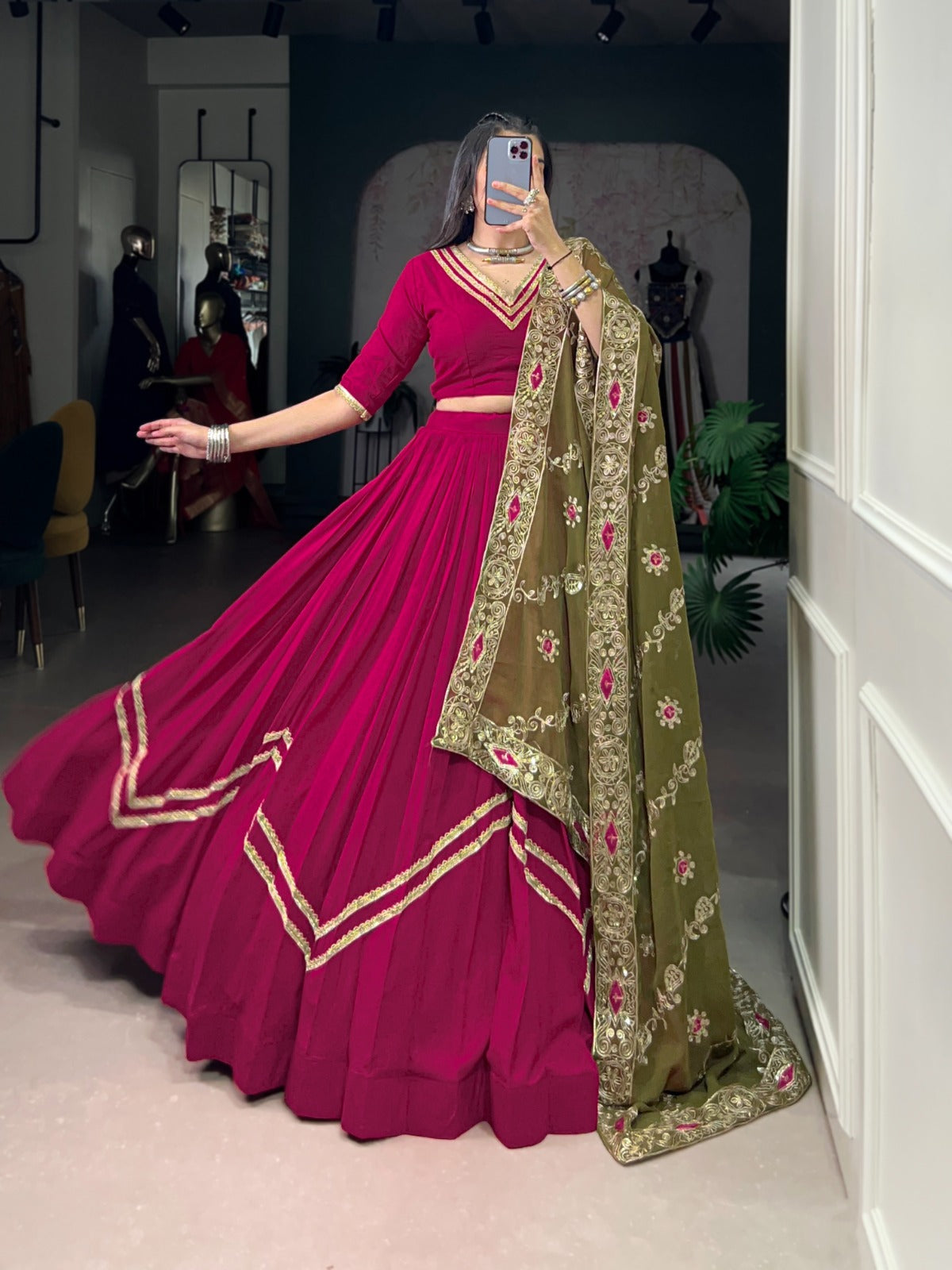 Lorenvalley Fashion Ranipink Pure Rayon Lace Touch Up Lehenga Choli with Dupatta | Swadesiicart