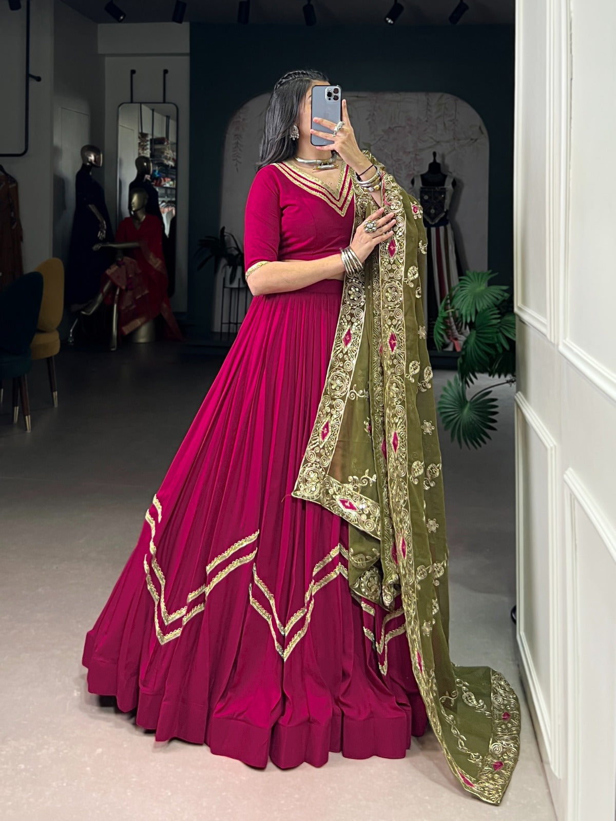 Lorenvalley Fashion Ranipink Pure Rayon Lace Touch Up Lehenga Choli with Dupatta | Swadesiicart