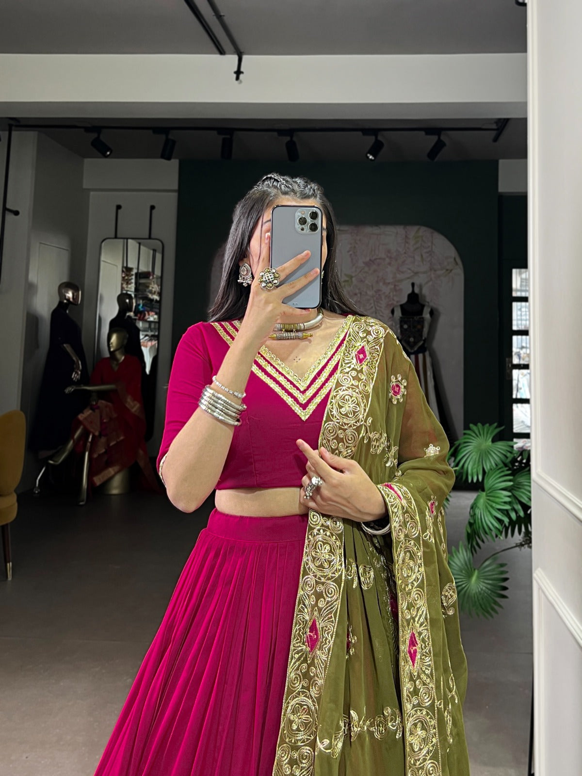 Lorenvalley Fashion Ranipink Pure Rayon Lace Touch Up Lehenga Choli with Dupatta | Swadesiicart