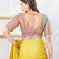 Joban Fashion Peach Brocade Elbow Sleeveless Back Open Blouse - Swadesiicart