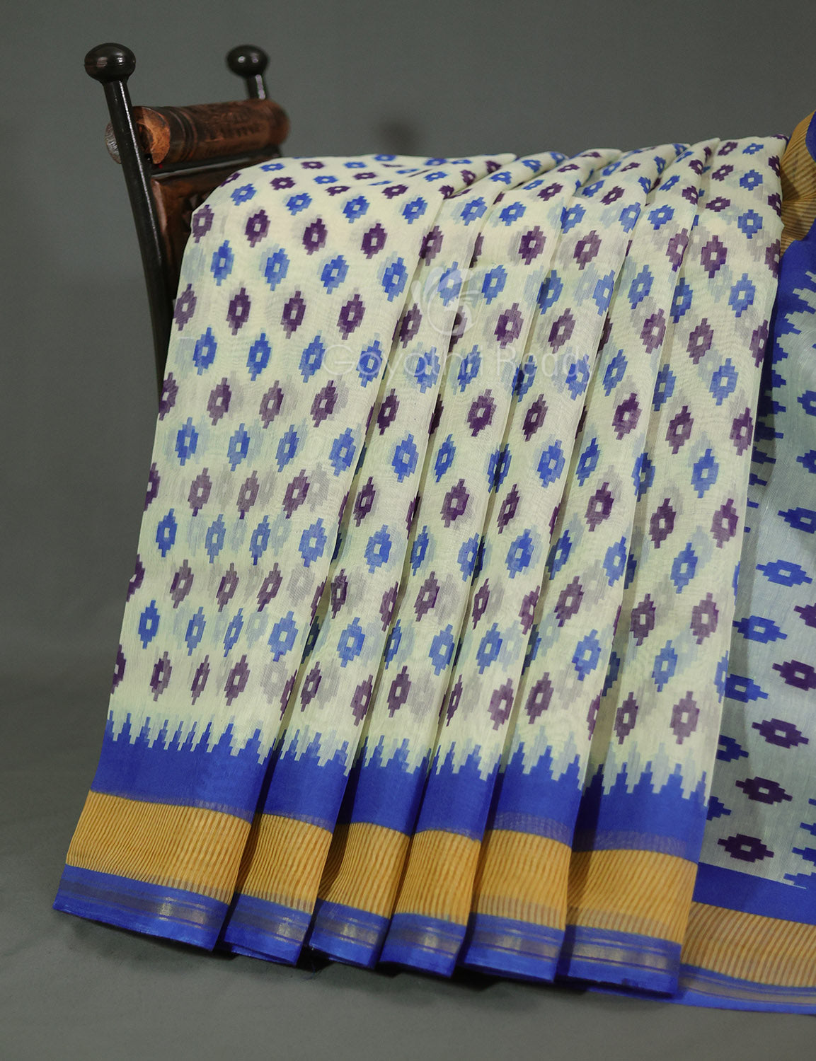 Shades of Cream And Ink Blue Colour Blouse Patola Print Semi Chanderi Saree By Gayathri Reddy Designer Studio | Swadesiicart