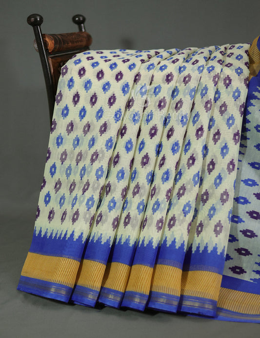 Shades of Cream And Ink Blue Colour Blouse Patola Print Semi Chanderi Saree By Gayathri Reddy Designer Studio | Swadesiicart
