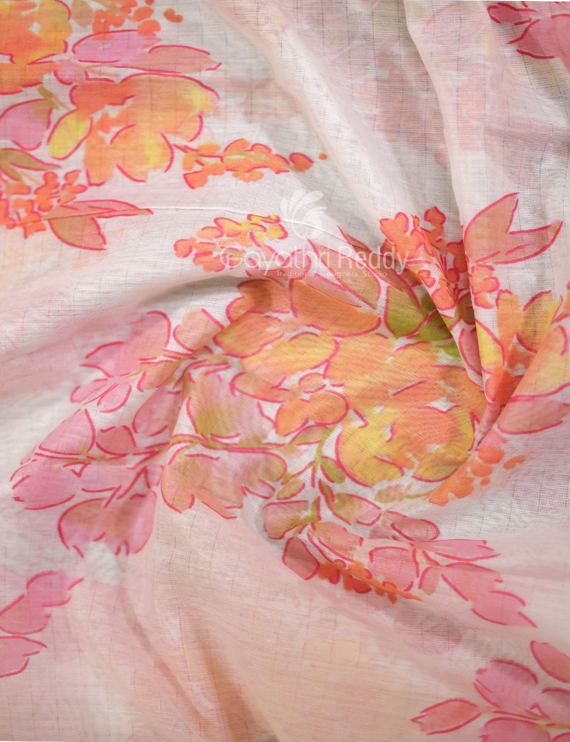 Shades of Milk White Colour Floral Design Chander Printed Saree By Gayathri Reddy Designer Studio | Swadesiicart