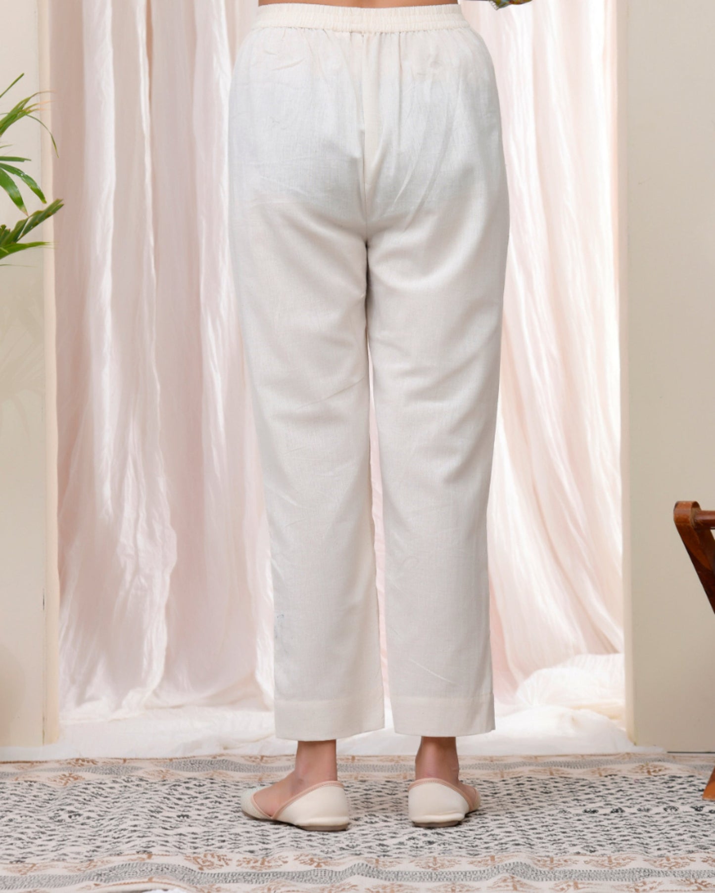 Vaasva Women Natural Cotton Flax Solid Straight Pants | Swadesiicart