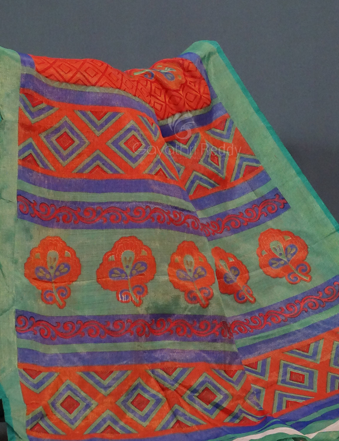 Orange Colour With Pista Green Blouse Cotton Brasso Saree By Gayathri Reddy Designer Studio | Swadesiicart
