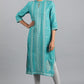 W for Woman Blue Glitter Print kurta in Keyhole Neckline