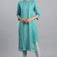 W for Woman Blue Glitter Print kurta in Keyhole Neckline