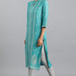 W for Woman Blue Glitter Print kurta in Keyhole Neckline