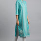 W for Woman Blue Glitter Print kurta in Keyhole Neckline
