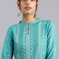 W for Woman Blue Glitter Print kurta in Keyhole Neckline