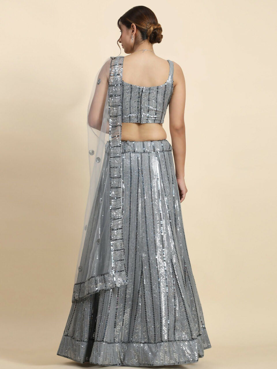 Jyoti Fashion Classy Grey Faux Georgette 3MM & 7MM Sequins Embroidery Lehenga Choli with Dupatta | Swadesiicart