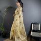 Joban Fashion Light Yellow Handloom Banarasi Organza Silk Khatali Butta Work Saree | Swadesiicart