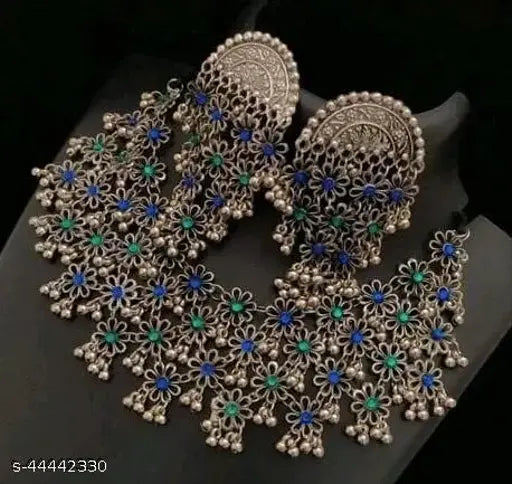 Tehzeeb Creations Women's Silver Colour Oxidised Necklace And Earring With Multi Beads - Swadesiicart