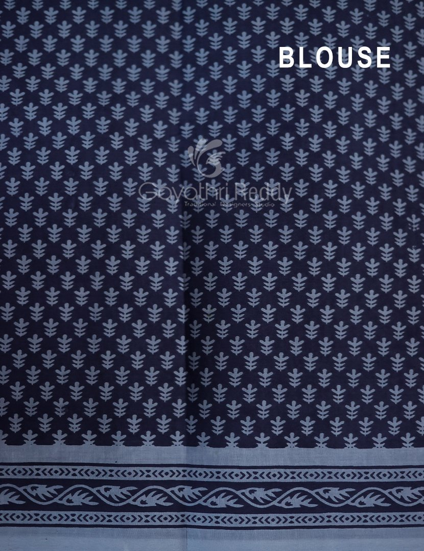 Shades of Dark Navy Blue And Grey With Pichwai Print Munga Cotton Saree By Gayathri Reddy Designer Studio | Swadesiicart