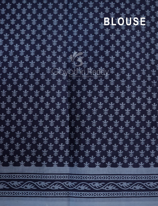Shades of Dark Navy Blue And Grey With Pichwai Print Munga Cotton Saree By Gayathri Reddy Designer Studio | Swadesiicart