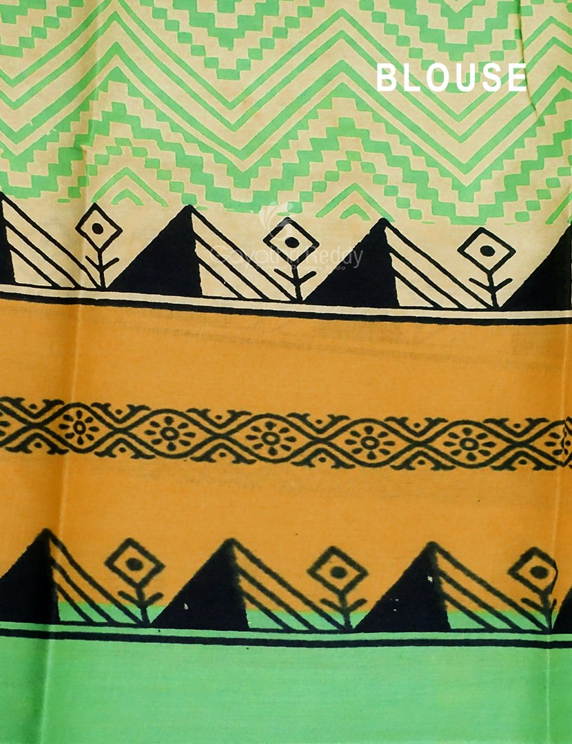 Lime Yellow Colour Block Print Pure Kota Cotton Saree By Gayathri Reddy Designer Studio | Swadesiicart