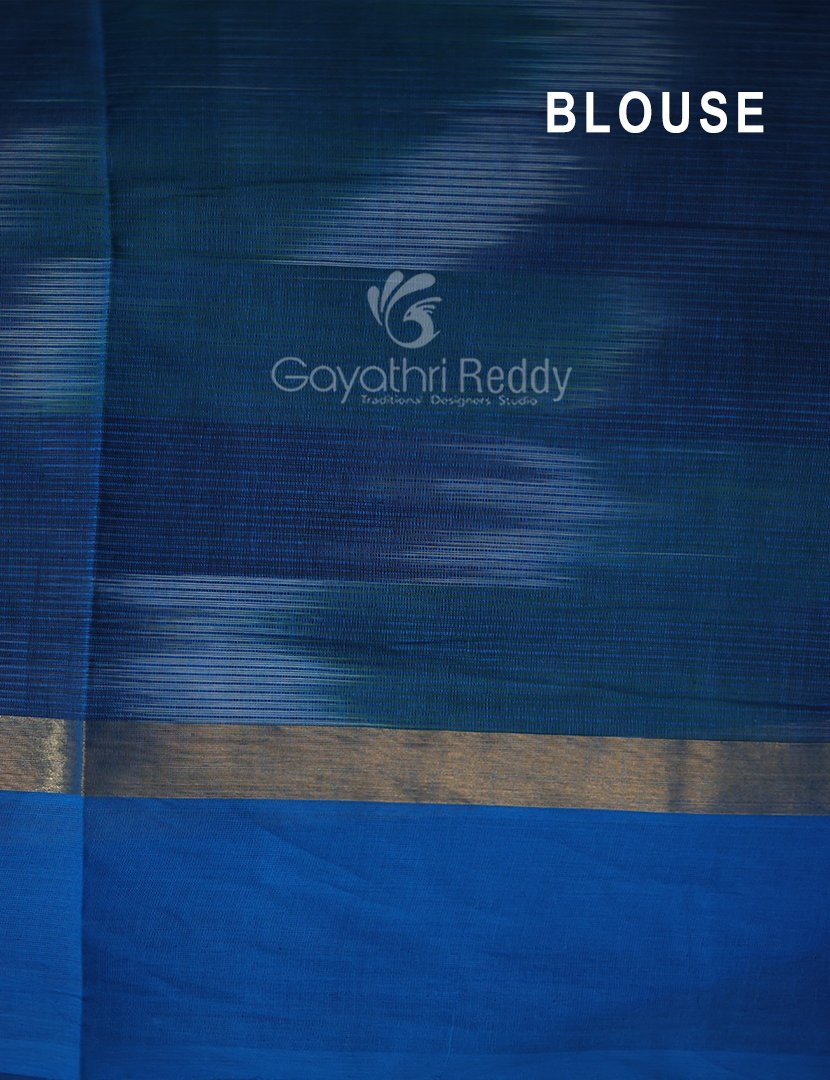 Dual Shades of Black And Bottle Green Mangalagiri Ikkat Cotton Saree By Gayathri Reddy Designer Studio | Swadesiicart