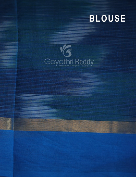 Dual Shades of Black And Bottle Green Mangalagiri Ikkat Cotton Saree By Gayathri Reddy Designer Studio | Swadesiicart