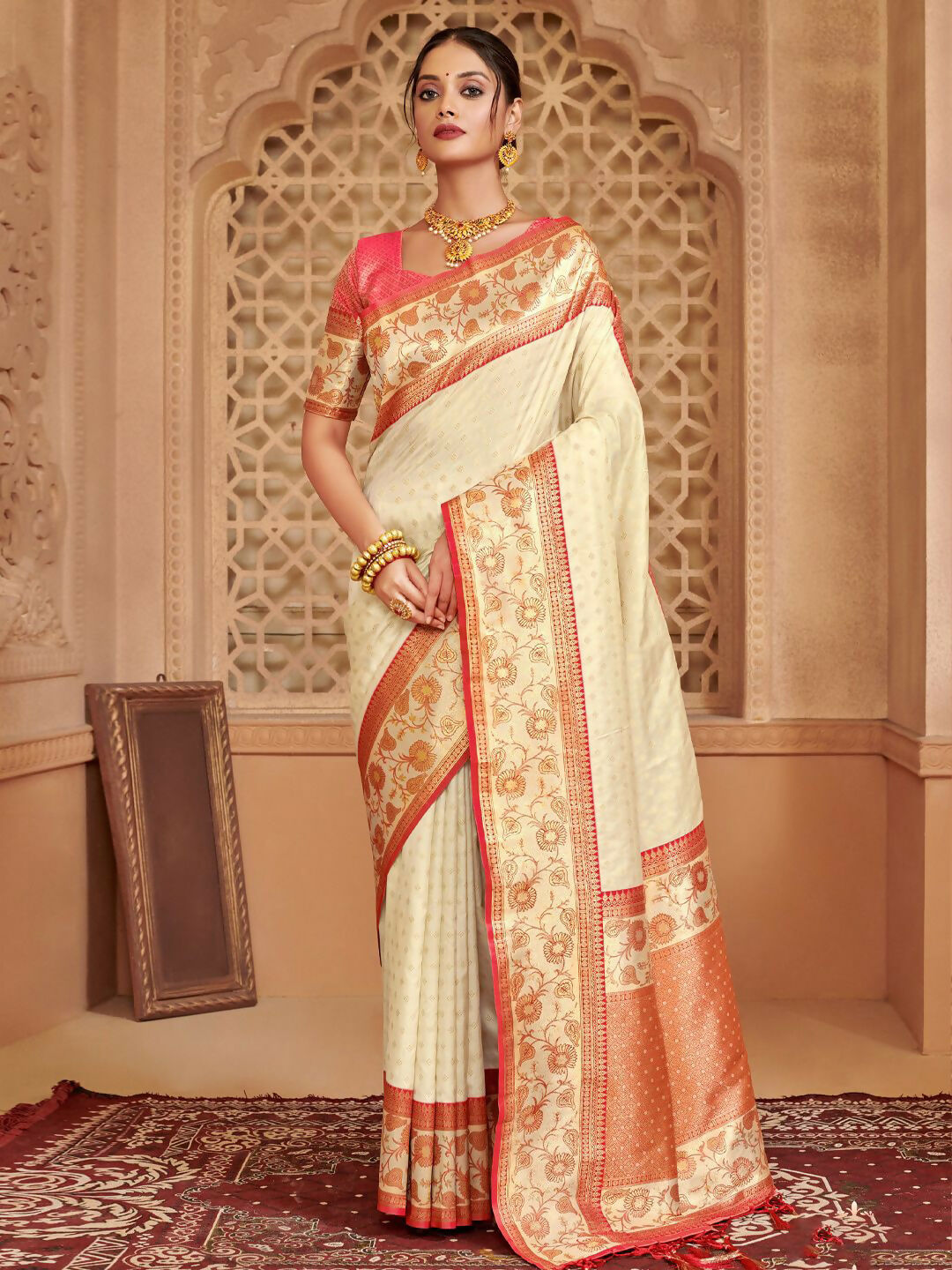 Shree Shyam Fashion Silk Blend Off White Saree