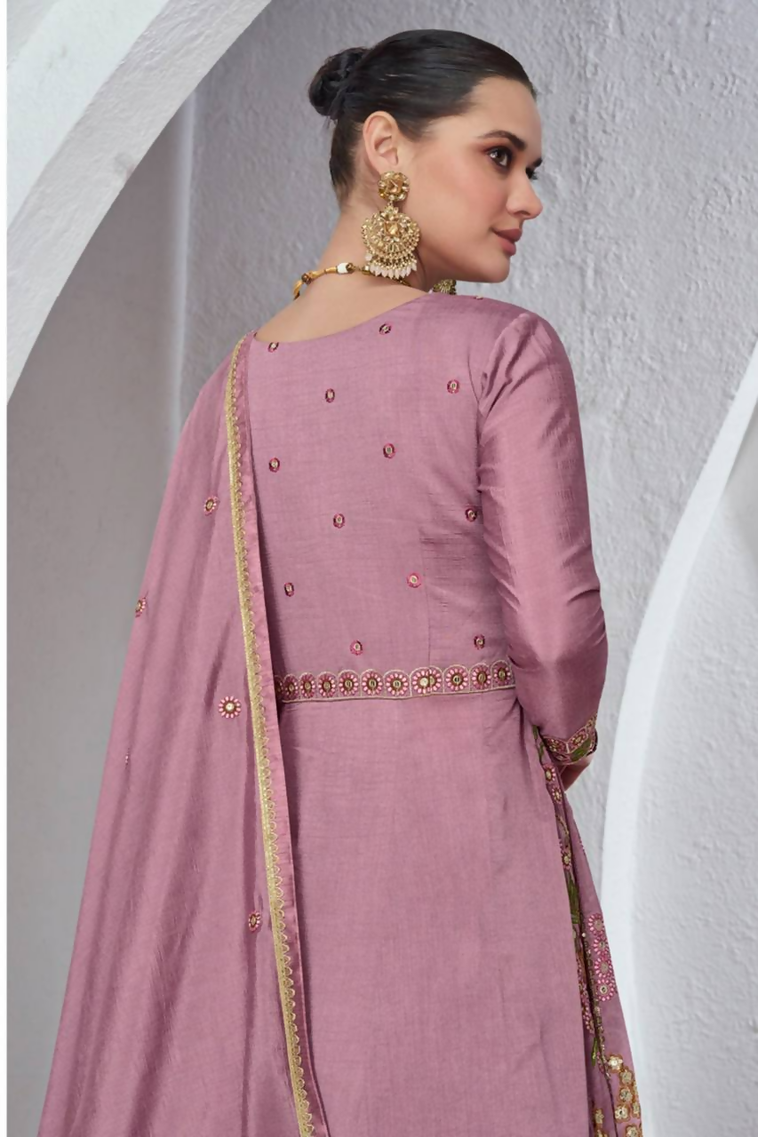 Lorenvalley Fashion Pink Viscose Silk Embroidery Work Gown Skirt Stitched | Swadesiicart