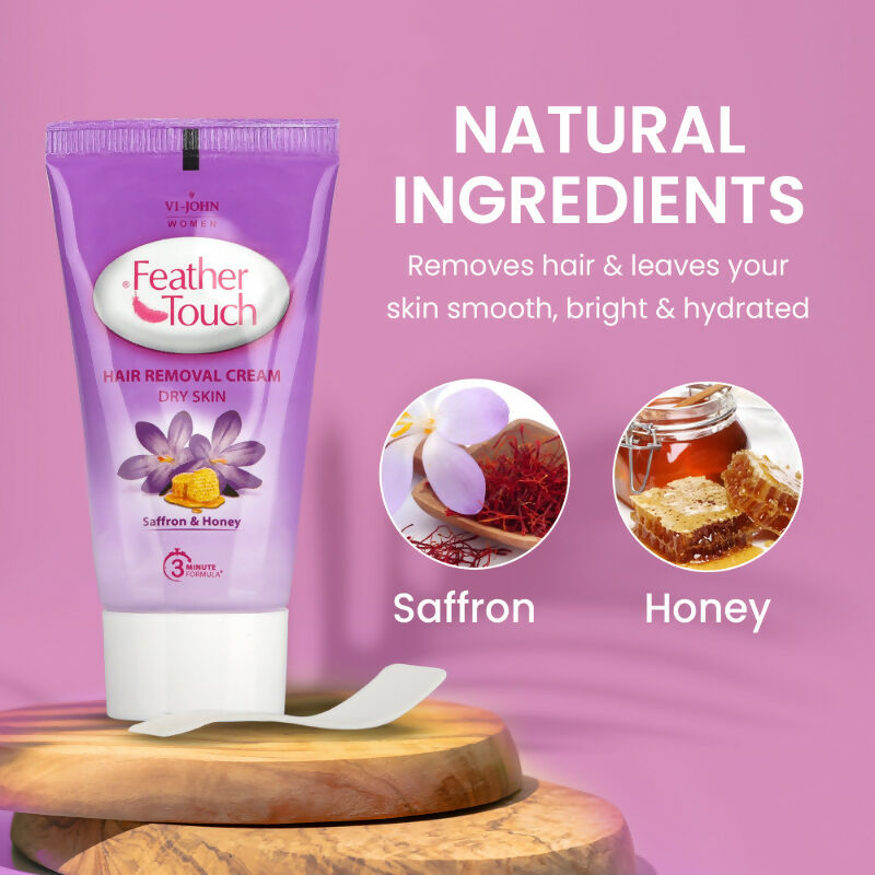 VI-JOHN Feather Touch Saffron & Honey Hair Removal Cream for Women for Dry Skin, Suitable for Legs, Underarms, Bikini Line, Arms | Swadesiicart