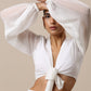 trueBrowns Chiffon White Dobby Tie Up Top | Swadesiicart
