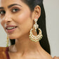 Nuyug 22K Gold-Plated Elegant Kundan Studded & Beaded Floral Chandbali Earrings | Swadesiicart