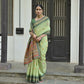 Vishnu Weaves Women's Pista Handloom Raw Silk Saree with Blouse - Swadesiicart