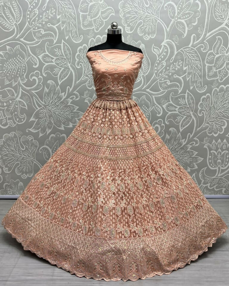 Jyoti Fashion Women's Peach Heavy Net Fancy Dori, Multi Thread, Rainbow Sequins and Diamond Work Wedding Lehenga Choli | Swadesiicart