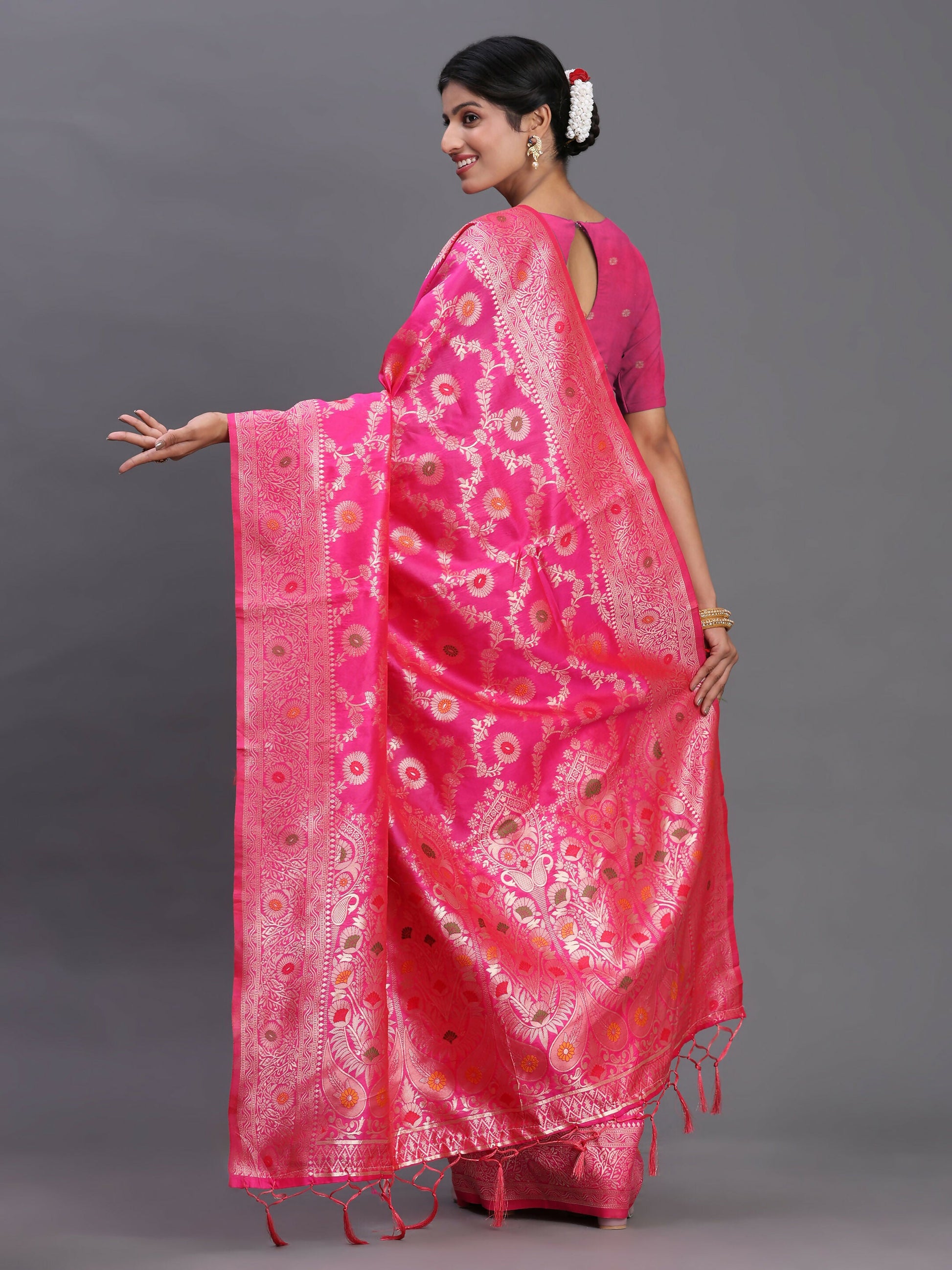 Astita Banarasi Silk Pink Saree | Swadesiicart