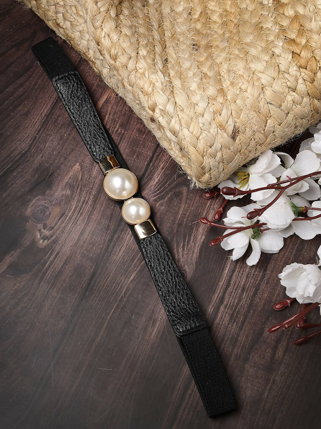 NVR Women Circular Black Stretchable Leather Belt | Swadesiicart