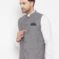 Even Apparels Grey Merino Men's Nehru Jacket-Contrast Lining-Free Pocket Square PW690 | Swadesiicart