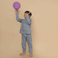 Breathables Kids Cotton Giraffe Print Night Suit | Kurta & Pants Co-Ord Set | Full Sleeves | Boys & Girls Nightwear & Loungewear – Grey
